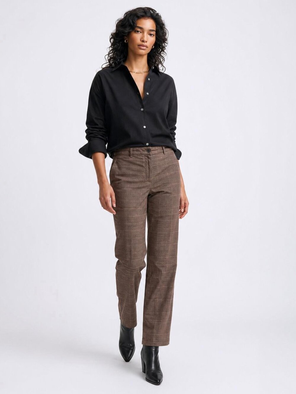 Windowpane plaid soft flannel slacks tall inseam